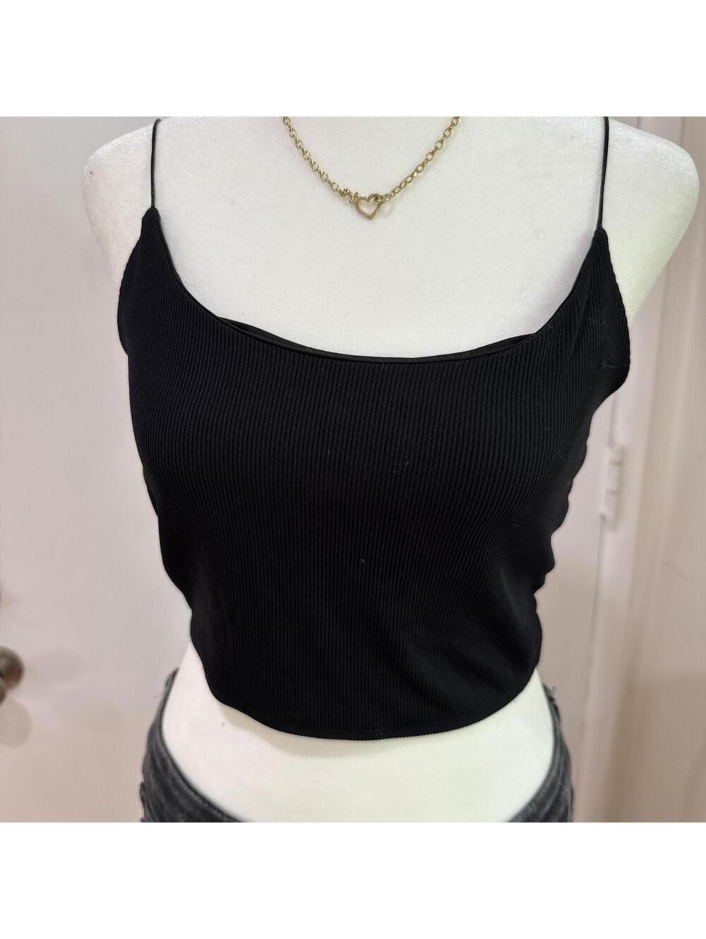 Zara Black Ribbed Crop Tank Top (Size S)